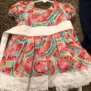 Custom Watermelon Dress with bow and piggies